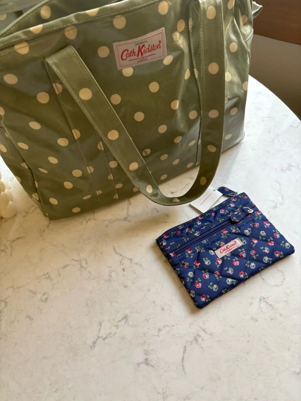 Cath Kidston Green Polka Dot Tote Bag and Floral zipper pouch